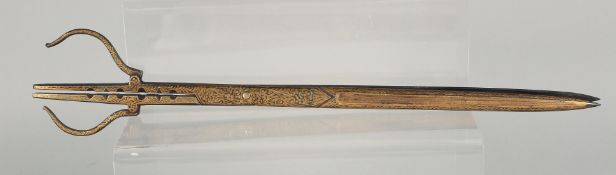 A TURKISH OTTOMAN PAIR OF GOLD INLAID SCISSORS, the inlay of foliate design, 33cm long.