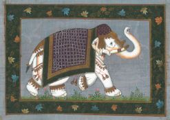 TWO INDIAN PAINTINGS ON SILK, depicting elephants, images 23cm x 32cm.