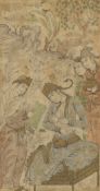 A SAFAVID MINIATURE PAINTING ON PAPER, depicting a mother feeding her child with attendants in