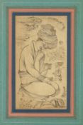A LATE SAFAVID MINIATURE PAINTING ON PAPER, of a kneeling figure wearing a turban, image 18cm x