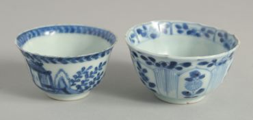 TWO CHINESE KANGXI BLUE AND WHITE PORCELAIN TEACUPS, 7cm and 6.5cm, (2).