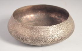A 16TH CENTURY MAMLUK TINNED COPPER BOWL, with engraved decoration to the exterior and interior.