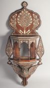 A VERY FINE 19TH CENTURY INDIAN HOSHIAPUR BONE INLAID WOODEN INLAID WALL BRACKET, the base formed as