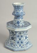 A LARGE MING STYLE CHINESE BLUE AND WHITE PORCELAIN CANDLE STAND, painted with panels of various