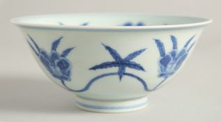 A CHINESE BLUE AND WHITE PORCELAIN BOWL, with floral decoration the exterior and interior, the