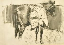 Attributed to Lucy Kemp-Welch (1869-1958) British, a study of a horse in a stable, charcoal, 15.5