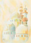 20th Century, a study of Arab buildings of worship, oil on canvas, indistinctly signed, 31.5