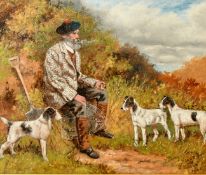 Sylvester Martin (1856-1906) British, 'Ratting in the Hedgerows', a scene of working dogs, oil on