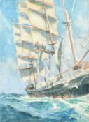Claude Marks (19th/20th Century) British, 'Full Rigged Sailing Vessel', watercolour, labels verso,