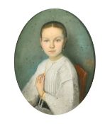Continental School, circa 1867, a portrait of a young girl seated, gouache, indistinctly signed, 16