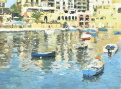 John Yardley (b. 1933) British, 'St Julian's Malta', a Malta view, oil on board, signed, 18