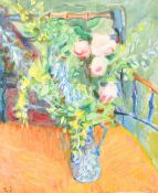 Ronald Weldon (1925-1994) British, a still life composition of colourful flowers in an interior, oil