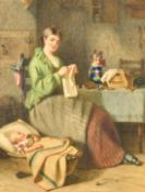 Joseph Moseley Barber (19th Century) British, A young mother watching her child sleep in a cottage