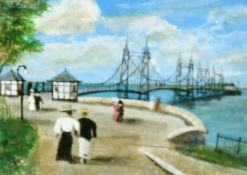 George Davis (20th Century) a pair of miniature paintings of Sea View Pier, Isle of Wight, 1.75