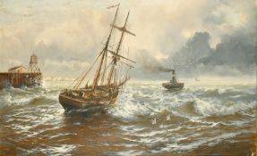 Edwin Henry Eugene Fletcher (1857-1945), boats leaving Dover in lively waters, oil on canvas,