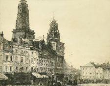 A. J. Finberg, an etching of Calais, signed and dedicated to the Prior of Orpington, 8