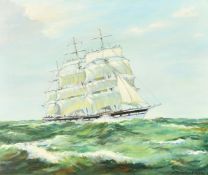 Deirdre Henty-Creer (1918-2012) Australian, a clipper sailing in choppy waters, oil on canvas,