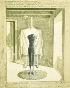 David Tindle (b. 1932), a mannequin and easel in an interior, colour etching, signed in pencil and