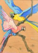 Kay Nixon (1895-1988), two parrots on a branch, watercolour, signed, 26