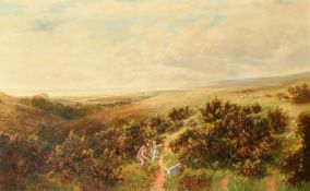 Charles Thomas Burt (1823-1902) British, an extensive landscape with grazing sheep and figures in
