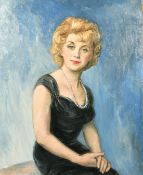 English School, Circa 1950, portrait of a seated woman in a black dress, oil on canvas, 30