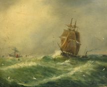 William Adolpus Knell (1801-1875) British, a sailboat on choppy waters, oil on board, signed, 9
