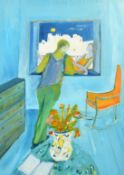 Julia B. Roddy (20th Century) Irish, figures at a window, acrylic on paper, signed, 29