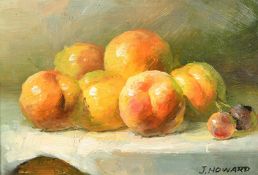 J. Howard (20th Century) a pair of still life paintings of fruit, oil on board, each 5