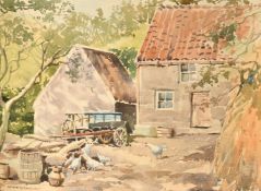 Arthur Royce Bradbury (1892-1977), 'Petit Dixcart Farm, Sark', chickens in a farmyard,