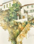 Pierre Birtschi (b. 1941) a study of whitewashed Continental houses on a hillside, oil on canvas,