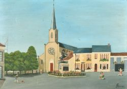 J. Rassineux (20th Century) French, figures in a market square, oil on board, signed, 13.75