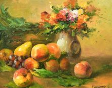 J. Howard (20th Century) a pair of still life paintings of fruit, oil on board, each 8