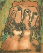 Jankel Adler (1895-1945), a head study of elided figures, mixed media, 8