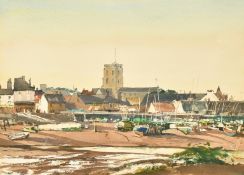 Laurence White (1905-1993) British, harbour at low tide, possibly Shoreham, watercolour, signed,
