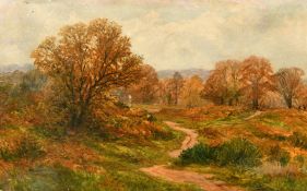 Cecil Lawson (late 19th Century), a pathway through open moorland, oil on canvas, inscription verso,