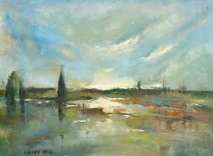 Adrian Hill (20th Century) A view in Sussex, oil on board, signed, inscription verso and dated 1971,