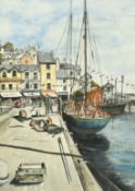 R. M. Baldwin, circa 1964, a view of Brixham Harbour, watercolour, signed and inscribed verso, 13.