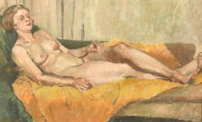 A Bloomsbury School style study of a recumbent female nude, oil on canvas, 17