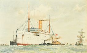Herbert Charles Ahier (1888-1976), a pair of watercolours of liners being towed by paddle