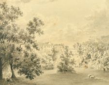 Circle of S.H. Grimm, A wooded landscape with a distant country house, grey wash, 9