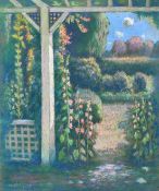 Norman Lloyd (1894-1983) Australian, view of a garden as seen from a terrace, pastel, signed, 23.75