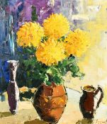 20th Century Scandinavian School, a still life of yellow flowers in a vase, oil on canvas,