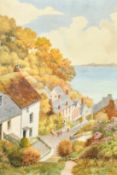A. Blackshaw, Circa 1923, 'Clovelly' a hilltop view, watercolour, signed, 28.5