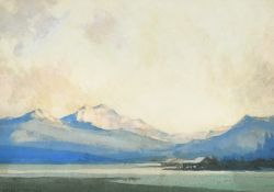 Victor Wyatt Burnand (1868-1940), 'Lake Lucerne, Evening', watercolour, signed, 6
