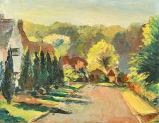 French Impressionist, A lane with houses and trees, oil on canvas, indistinctly signed and dated,