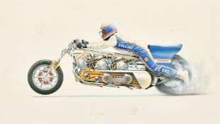 Roy Montague Coombs (1910-2001), an illustration of Russ Collins Honda drag motorcycle, gouache,