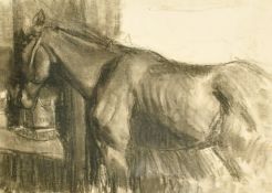 Attributed to Lucy Kemp-Welch (1869-1958) British, a study of a horse in a stable, charcoal, 17
