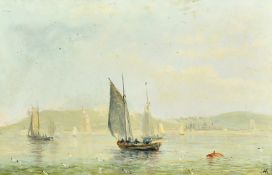 William Adolpus Knell (1801-1875) British, view of sailboats near a port, possibly Plymouth, oil