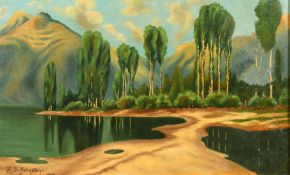 H.B Johnstone, circa 1900, a mountain lake view, oil on canvas, signed, 10