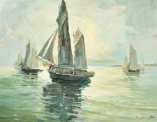Francesco Pablo de Besperato (1900-1963) Czech, sailboats in a bay, oil on board, 20